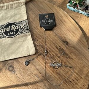Hard Rock Hollywood Fl souvenir silver tone necklace with charm+ zirconia stones